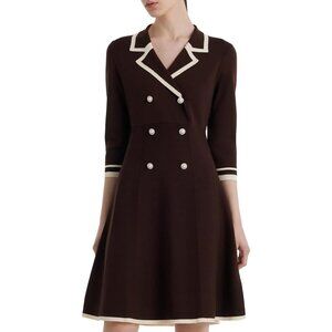 Women Brown Button up 3/4 Sleeve Knit Dresses for Teacher Work Business